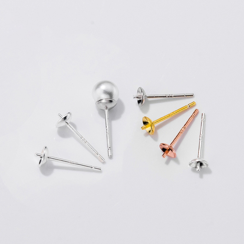 Pearl Stud Earrings - S925 فضة أقراط قاعدة الإعداد مع