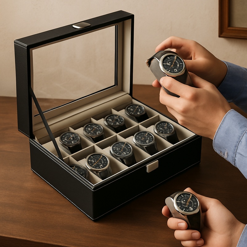 Jewelry And Watches Box - صندوق عرض من الجلد الصناعي متعدد
