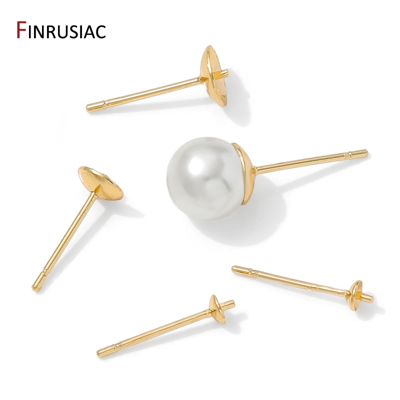 Pearl Stud Earrings - 14K مطلية بالذهب أقراط نحاسية مسمار